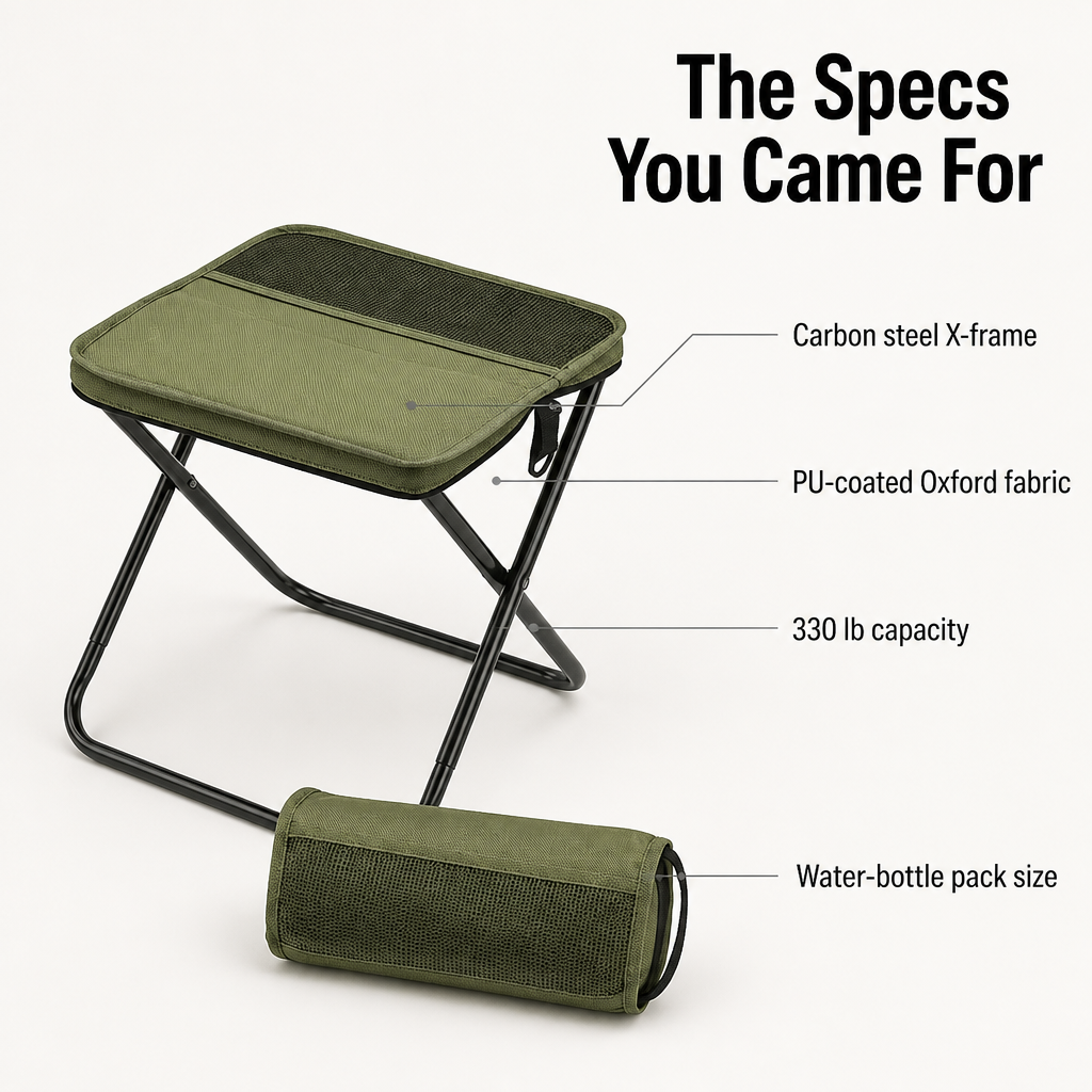 TrailEase™ — Snap Open a 330-lb Stool That Collapses to Water-Bottle Size