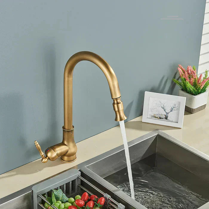 Vintage Brass Kitchen Faucet | Swiveling Spout | Single Lever Control | BrassArc