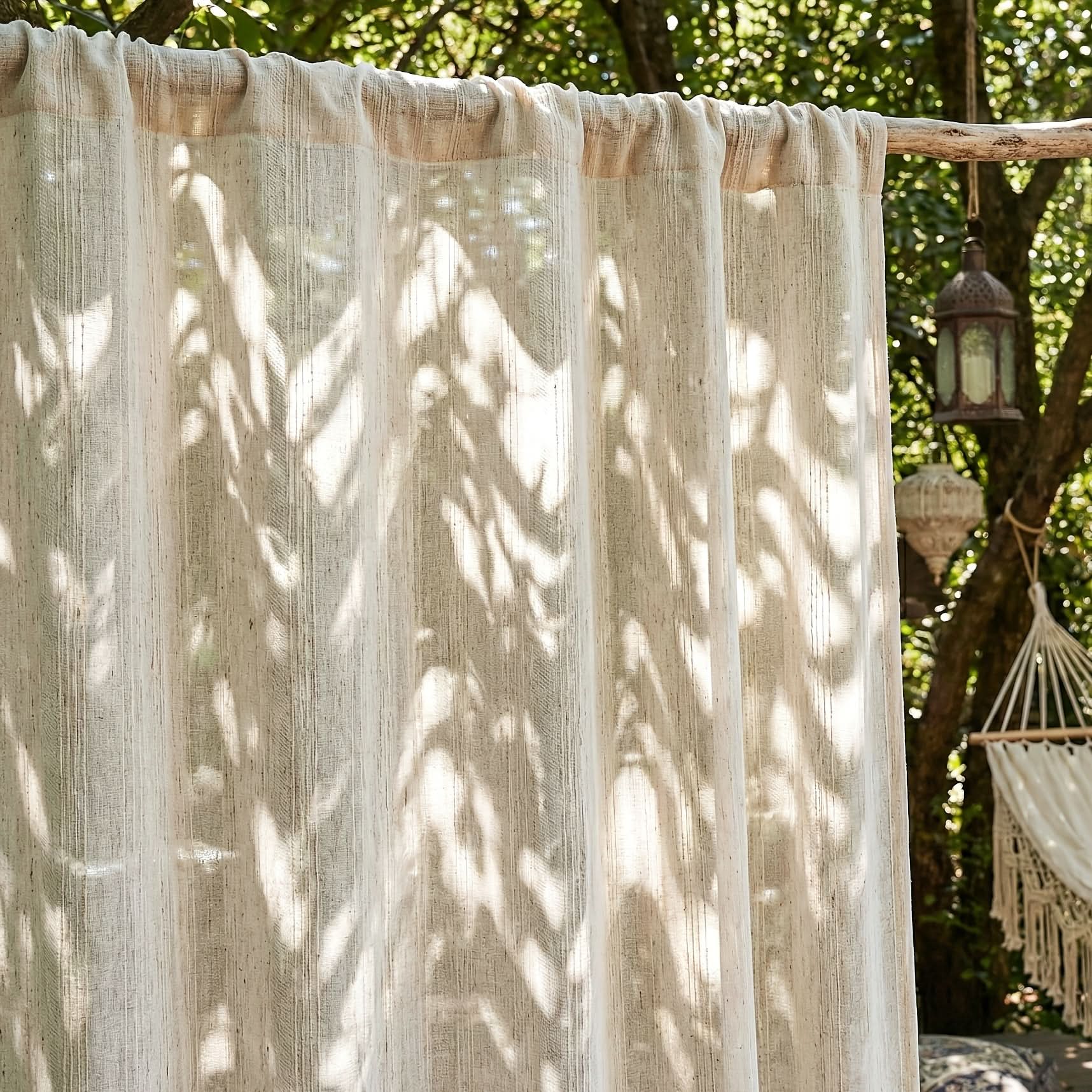 Outdoor Sheer Curtains in Faux Linen for Boho Patio Privacy