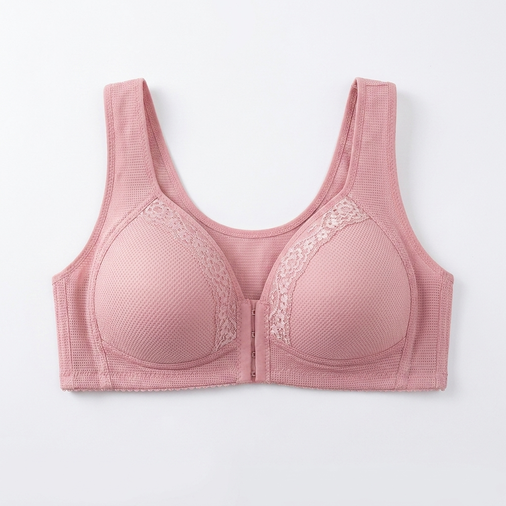VivaFemme™ – Wireless Lace-Accent Bra with Front Closure