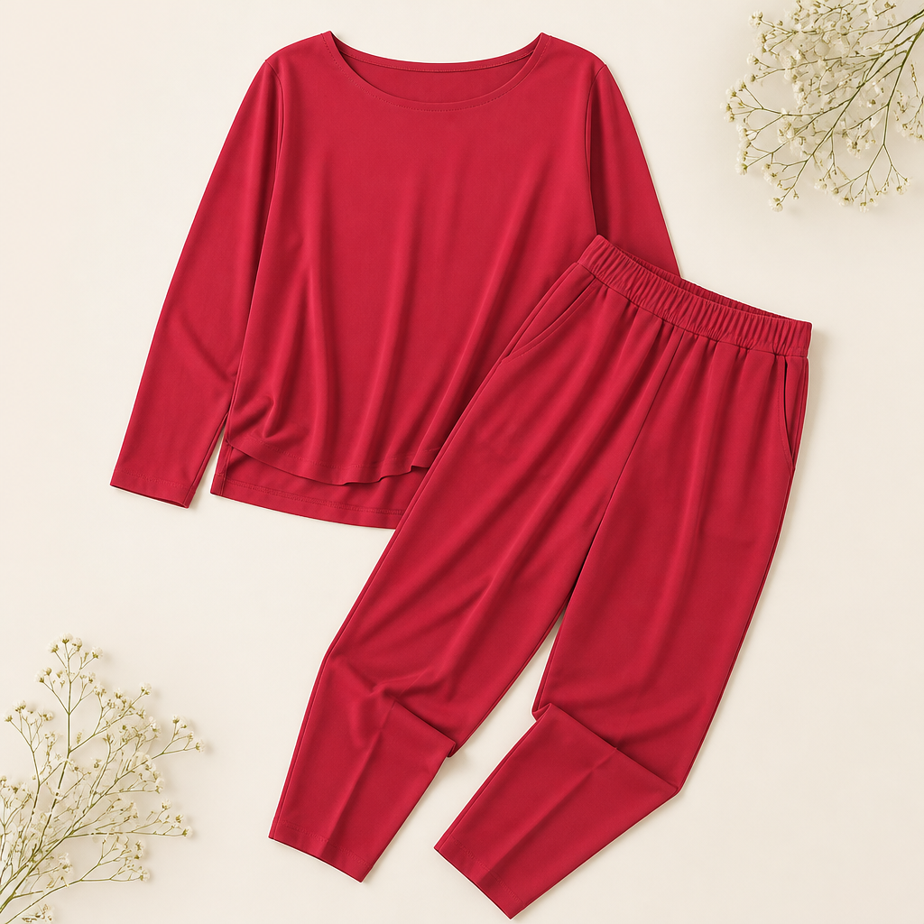 Mirelle™ – Casual Boat-Neck Two-Piece Outfit with Tapered Pleated Trousers
