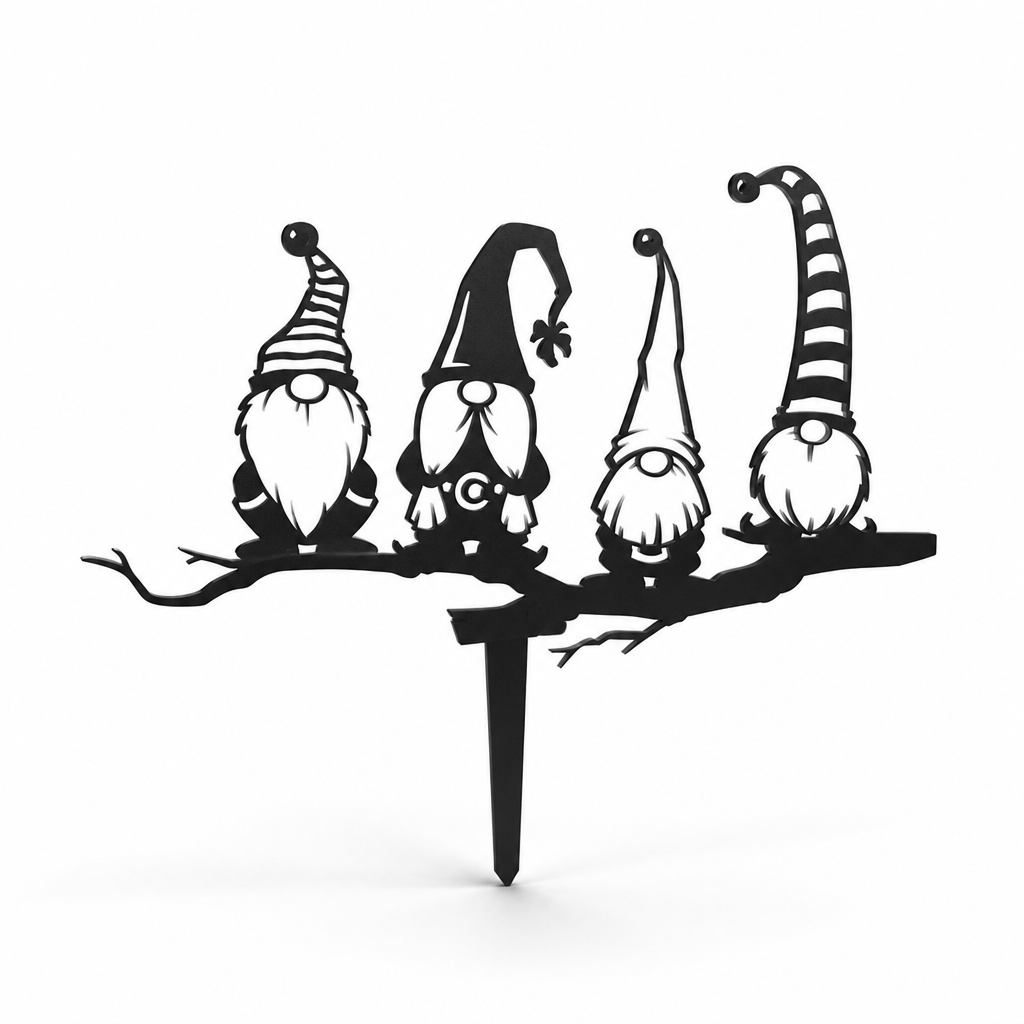 Weather-Resistant Iron Garden Gnome Stake (Butterfly & Flower Cutouts)