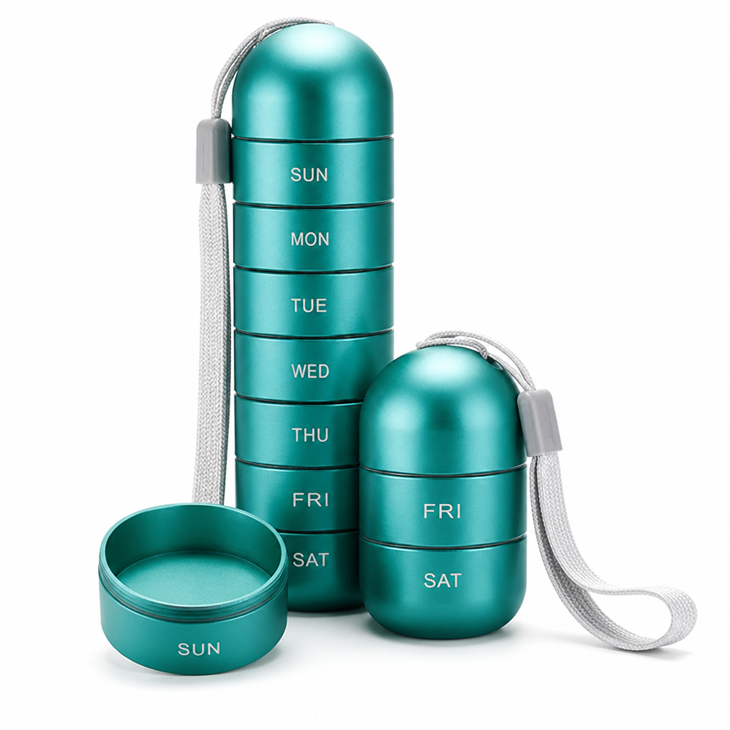 Watertight Aluminum Alloy Weekly Pill Organizer (7-Day)