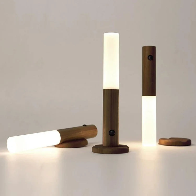 Rechargeable LED Night Light with Motion Sensor for Bedroom and Hallway - Warm White Wood