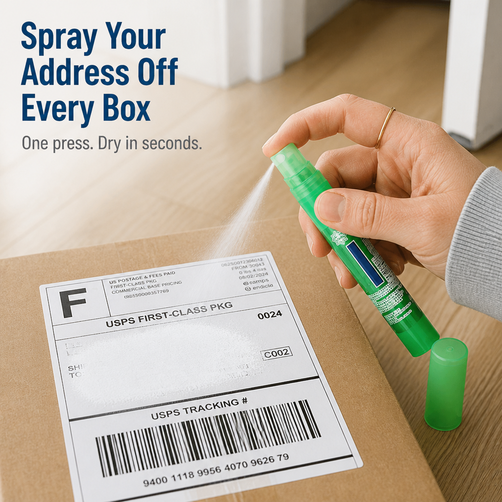VeilMark™ — Spray Away Your Address on Every Box in Seconds