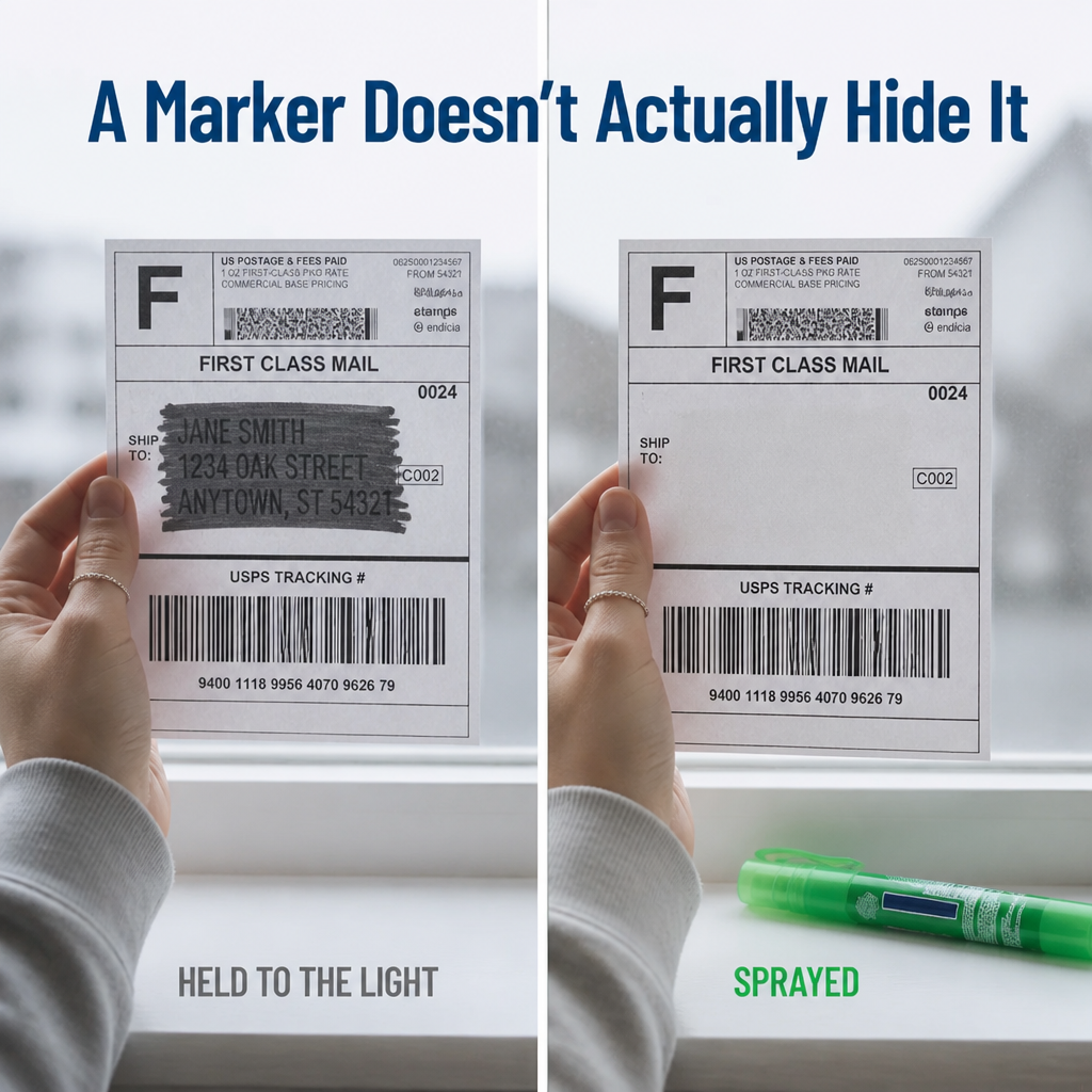 VeilMark™ — Spray Away Your Address on Every Box in Seconds