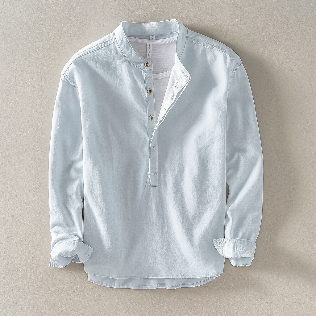 Men's Casual Long Sleeve Henley Top with Band Collar – Everyday Layering Shirt
