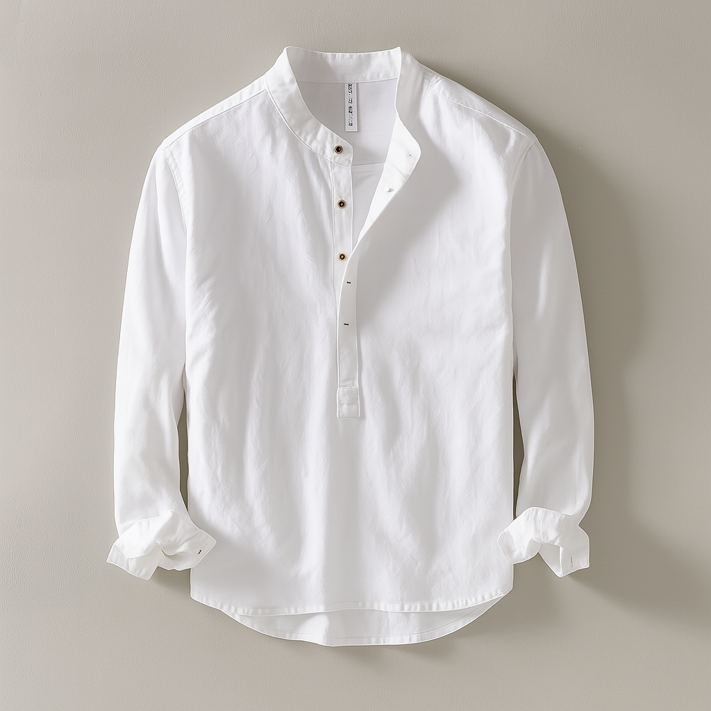 Men's Casual Long Sleeve Henley Top with Band Collar – Everyday Layering Shirt