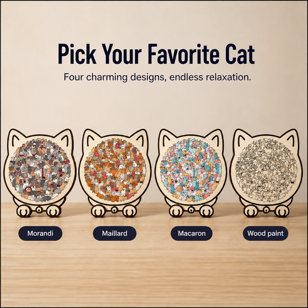 WhiskerCraft™ Wooden Puzzle — Melt Stress Away with Every Satisfying Click and Create Calm Cat Art
