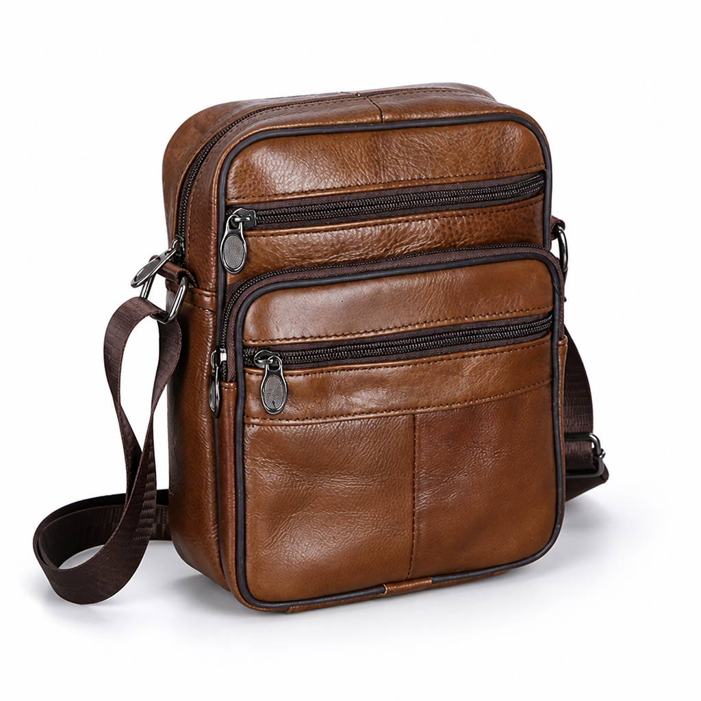 Top-Grain Cowhide Crossbody Bag (Multiple Compartments & Adjustable Strap)