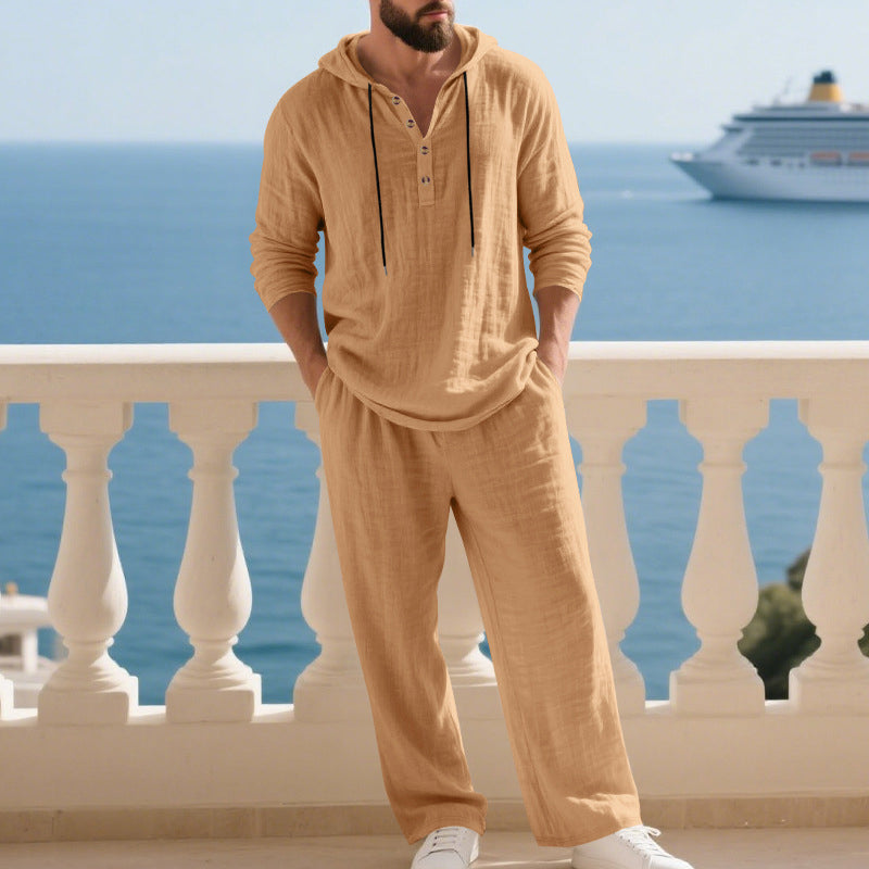 Drakescape™ – Laid-Back Hooded Linen-Blend Two-Piece Set