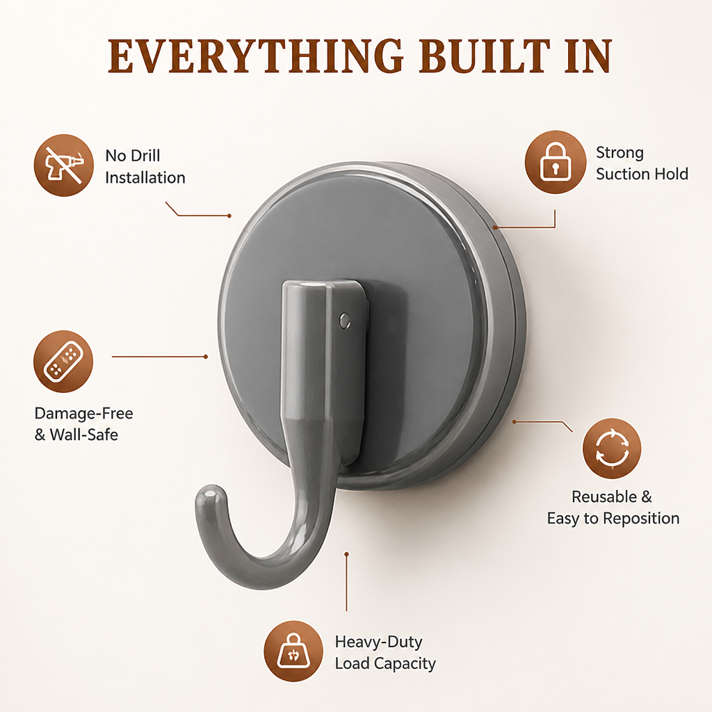 GripEase™ Suction Hooks — Take Control with Damage-Free, Rock-Solid Hanging Power