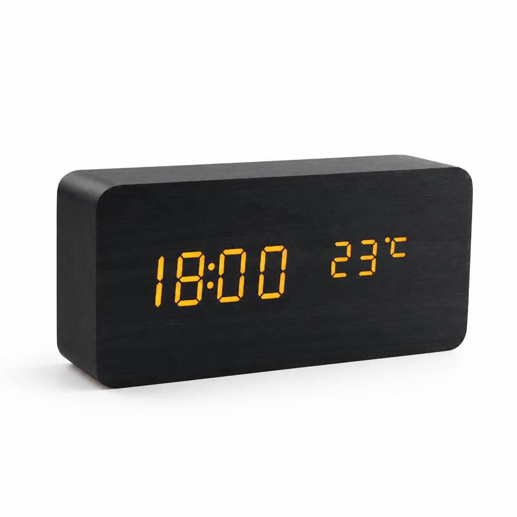 Voice-Activated Wooden LED Table Clock