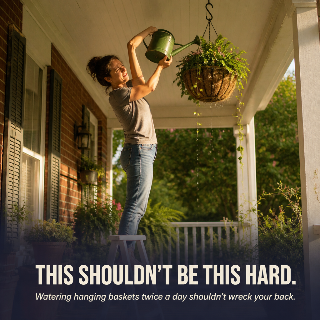 FlexiBloom™ — Lowered Hanging Baskets For Ladder-Free, Easy Watering