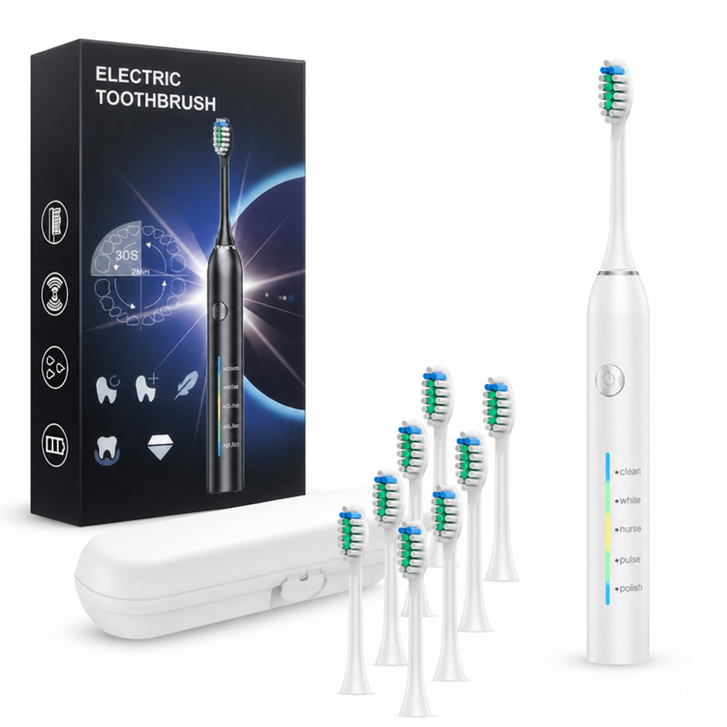 USB Rechargeable IPX7 Waterproof Electric Toothbrush (5 Modes)
