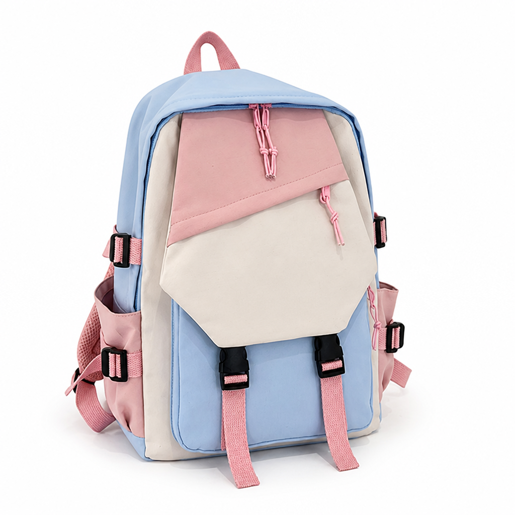 Large Capacity Color-Block Multi-Pocket School Backpack (Optional Pencil Bag + Handbag)