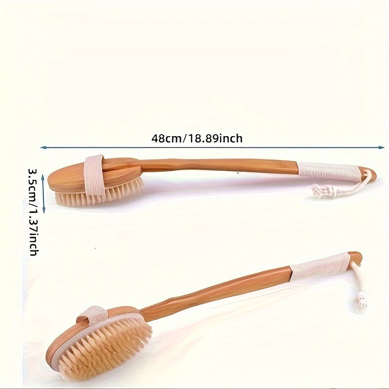 Long Wooden Handle Bath Brush – Exfoliating Back Scrubber with Boar Bristles