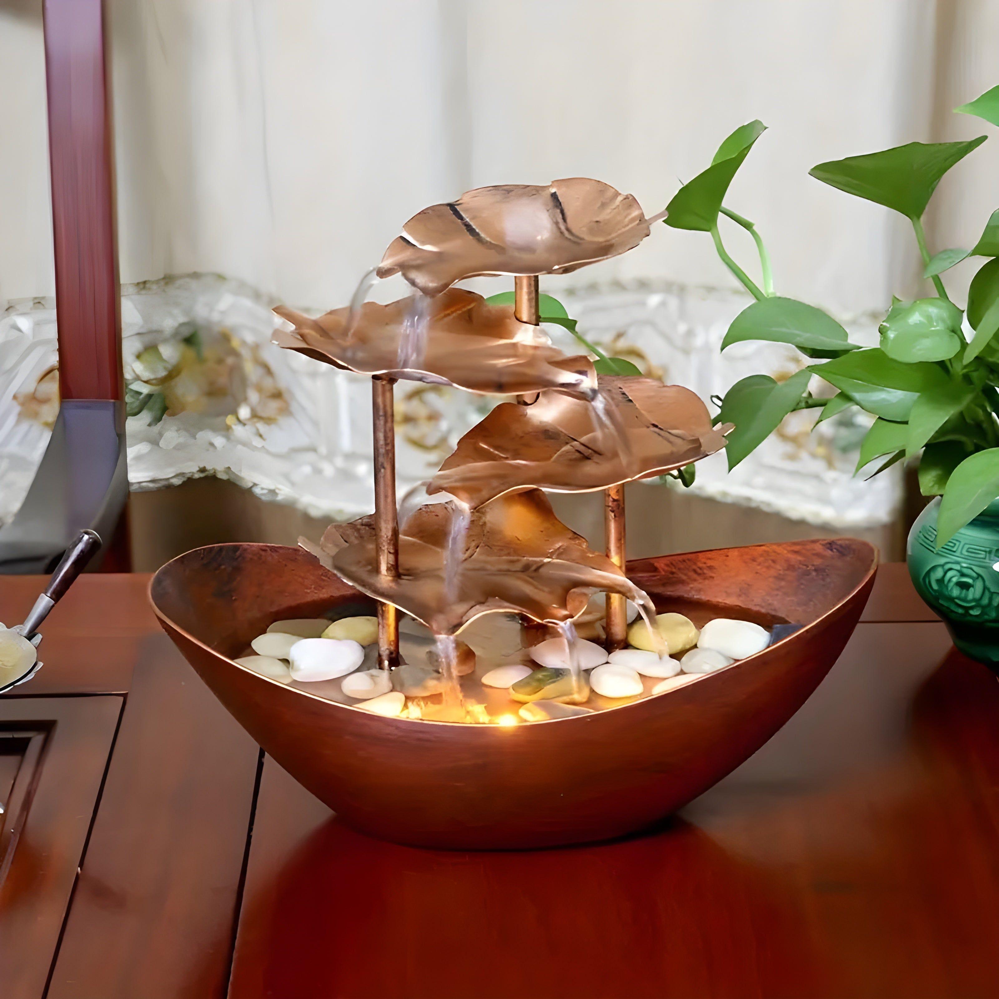 LED Illuminated Indoor Fountain – Calming Leaf Motif