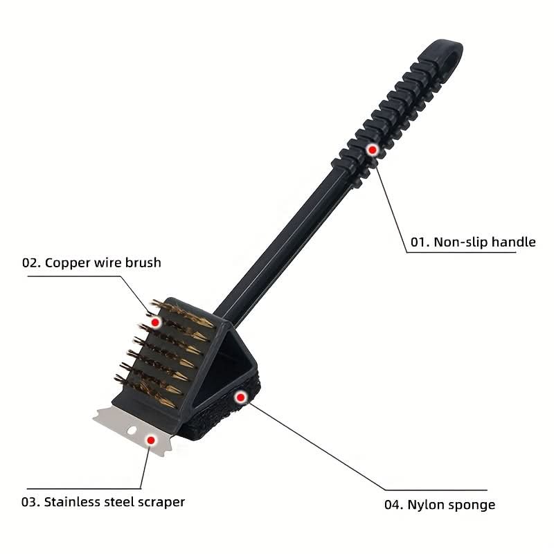 3-in-1 BBQ Cleaning Brush with Copper Wire Bristles