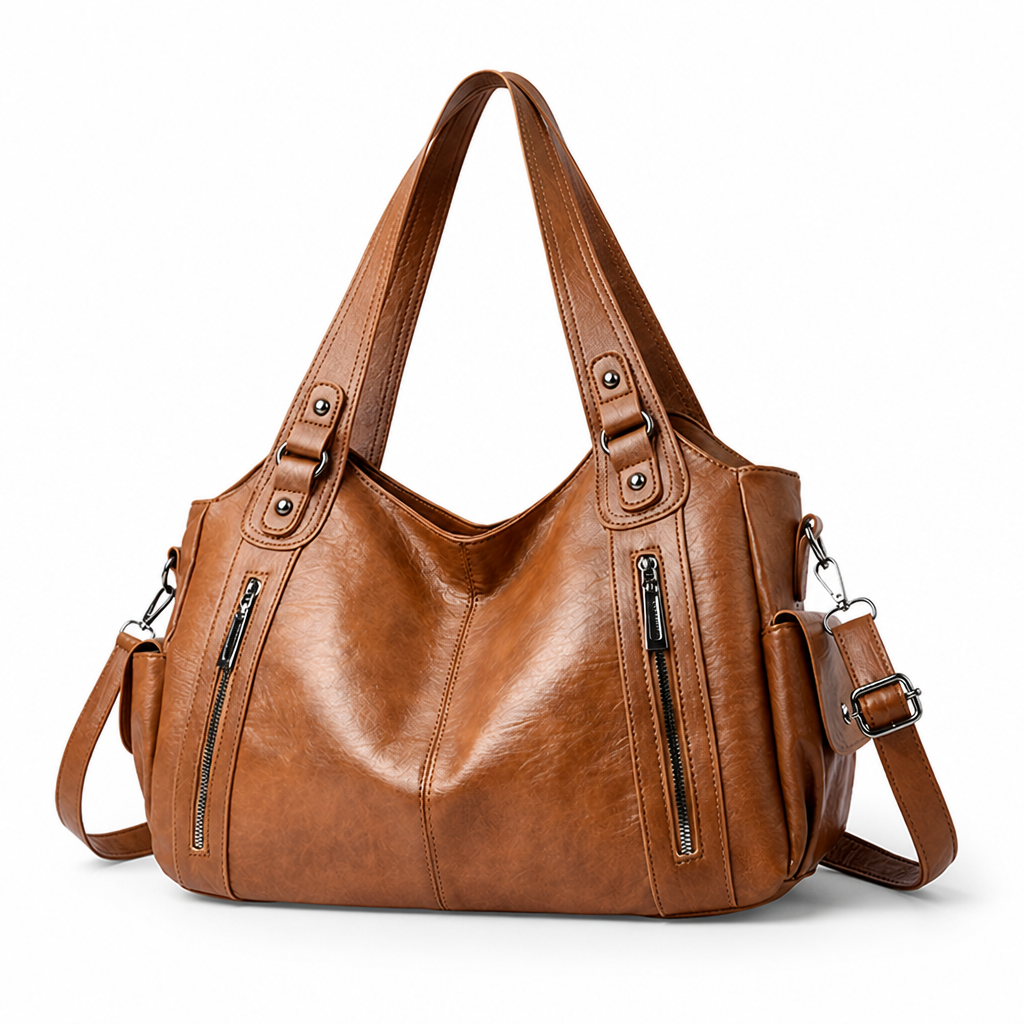 Faux Leather Multi-Pocket Tote Shoulder Bag