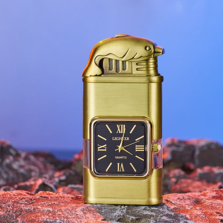 Vintage Style Lighter with Clock and Adjustable Flame