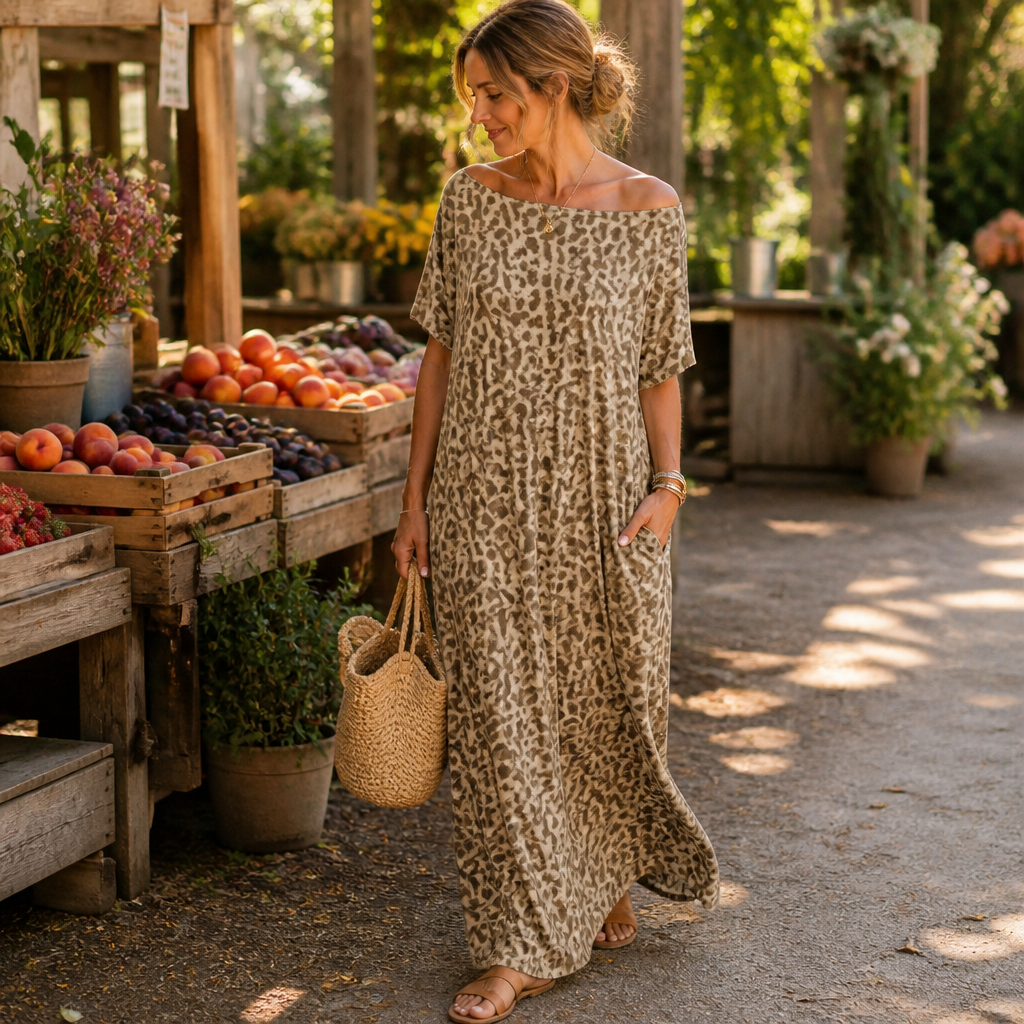 SolariaFlow™ – Comfortable Off-Shoulder Maxi Dress Featuring Concealed Pockets