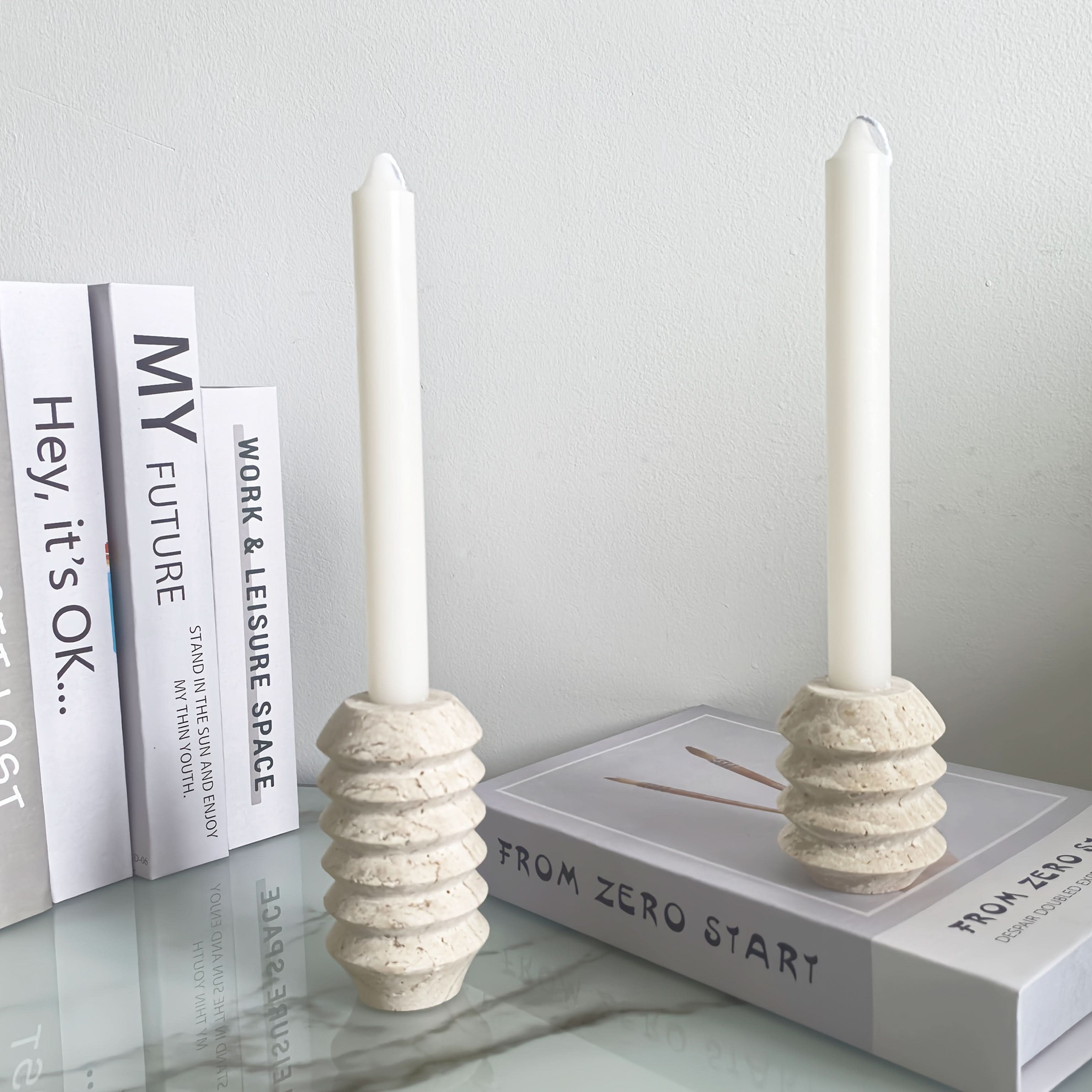 Natural Marble Candle Holder in Roman Travertine Style