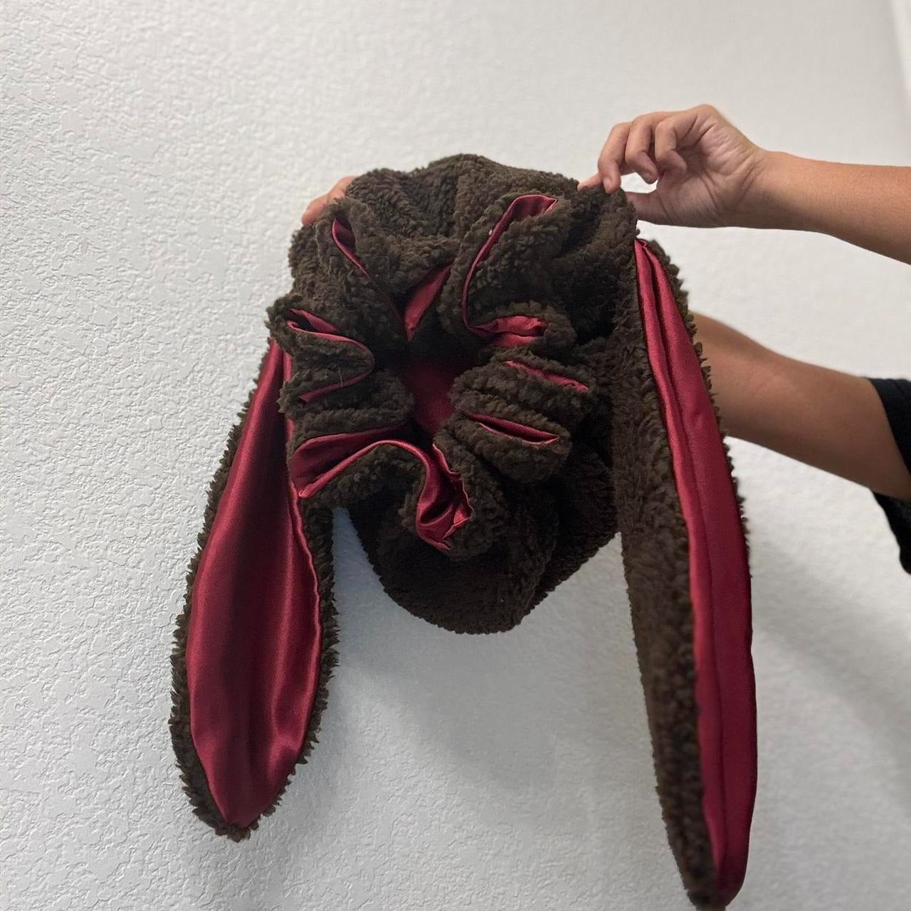 Satin-Lined Hair Protection Hat with Plush Rabbit Ears