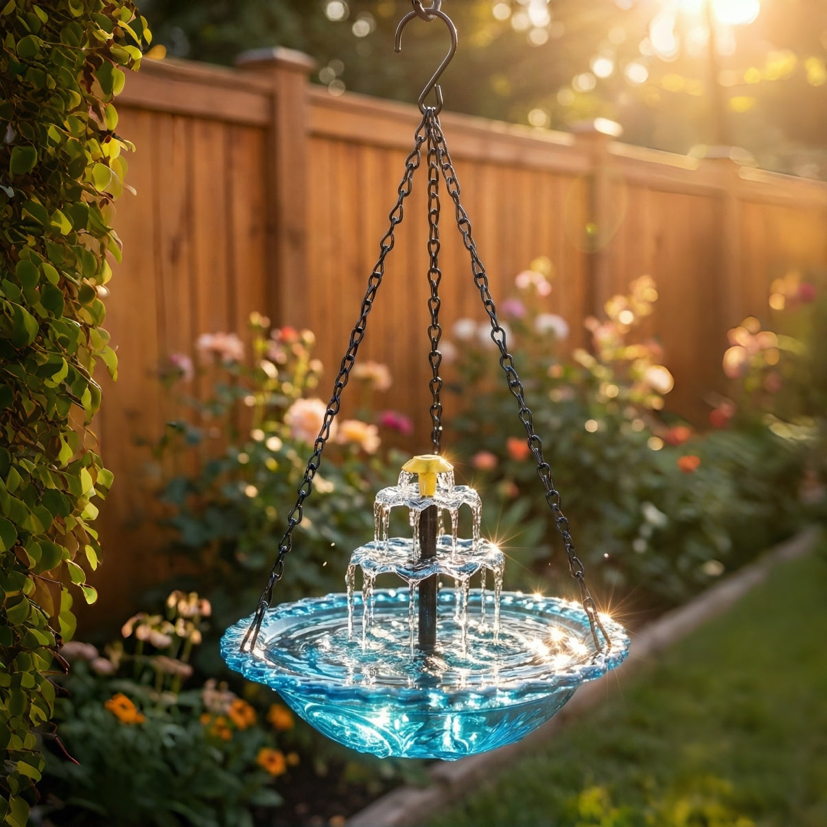 Outdoor Solar-Powered Hanging Water Fountain with Dual Waterfall
