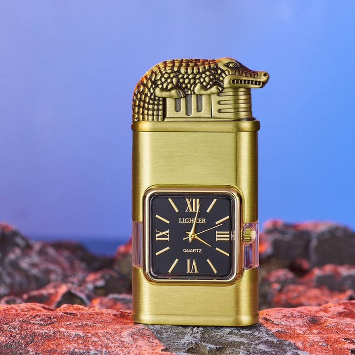 Vintage Style Lighter with Clock and Adjustable Flame