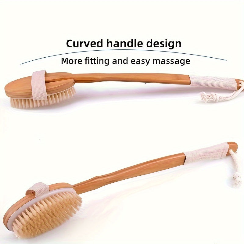 Long Wooden Handle Bath Brush – Exfoliating Back Scrubber with Boar Bristles