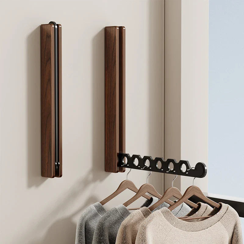 Space-Saving Wooden Wall-Mounted Clothes Rack – Foldable Design