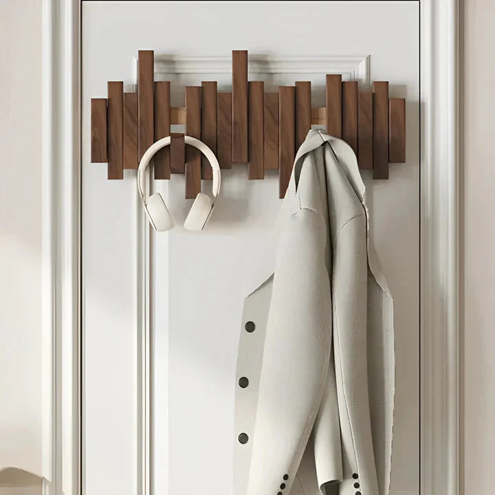 Solid Wood Coat Rack with Foldable Hooks – Piano Style, 3 to 8 Hooks