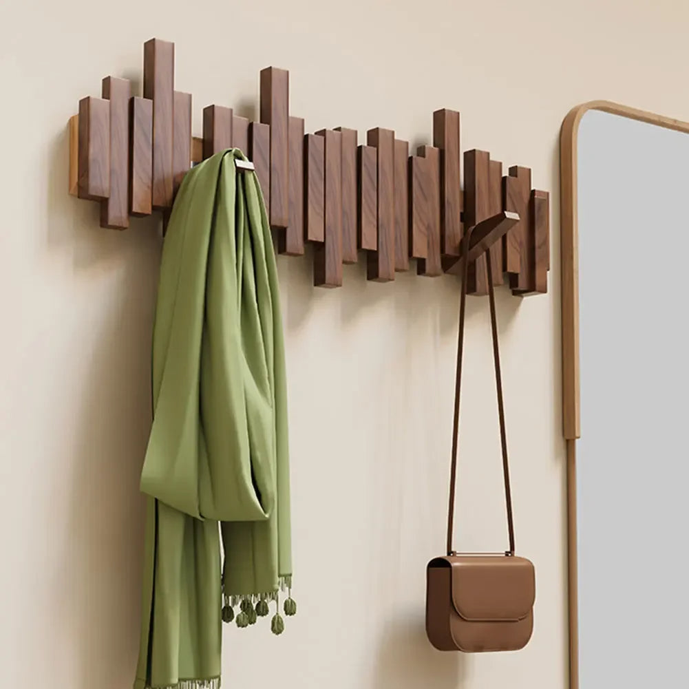 Elegant Wooden Wall-Mounted Coat Organizer with Magnetic Hooks