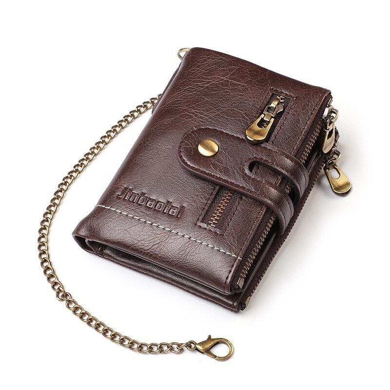 Faux Leather Vintage Wallet with Chain – 13 Pockets, Antique Brass