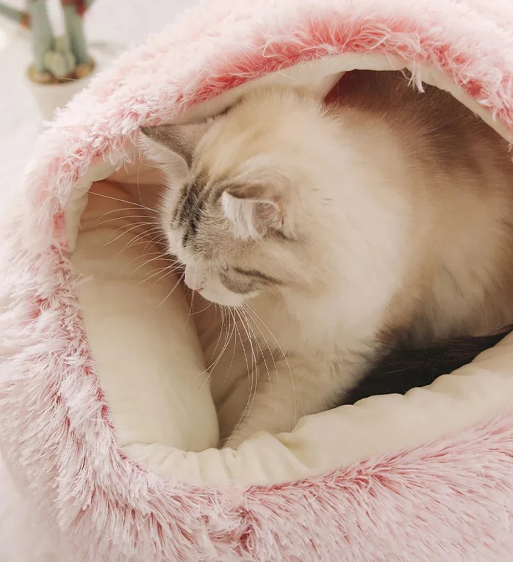 Round Donut Nest Bed for Dogs and Cats - Washable and Anxiety-Relieving