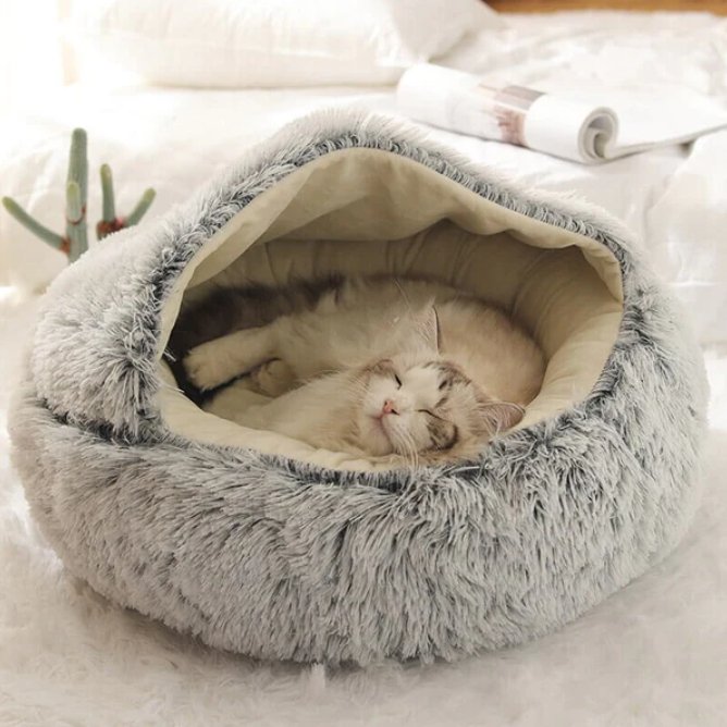 Round Donut Nest Bed for Dogs and Cats - Washable and Anxiety-Relieving