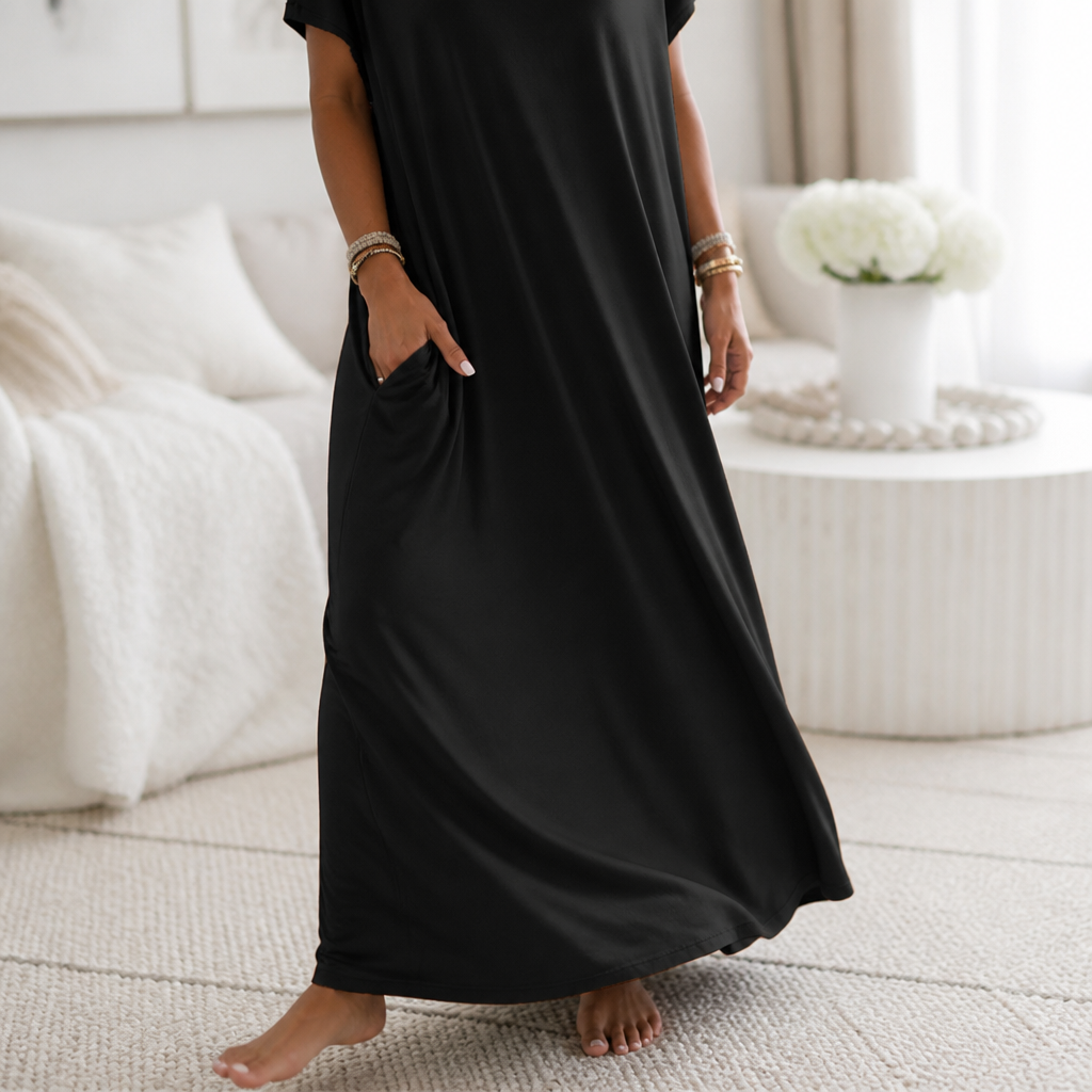 SolariaFlow™ – Comfortable Off-Shoulder Maxi Dress Featuring Concealed Pockets