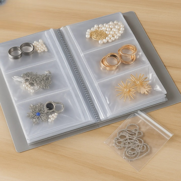 Jewelry Storage Book Featuring 30 Clear Zip Pockets