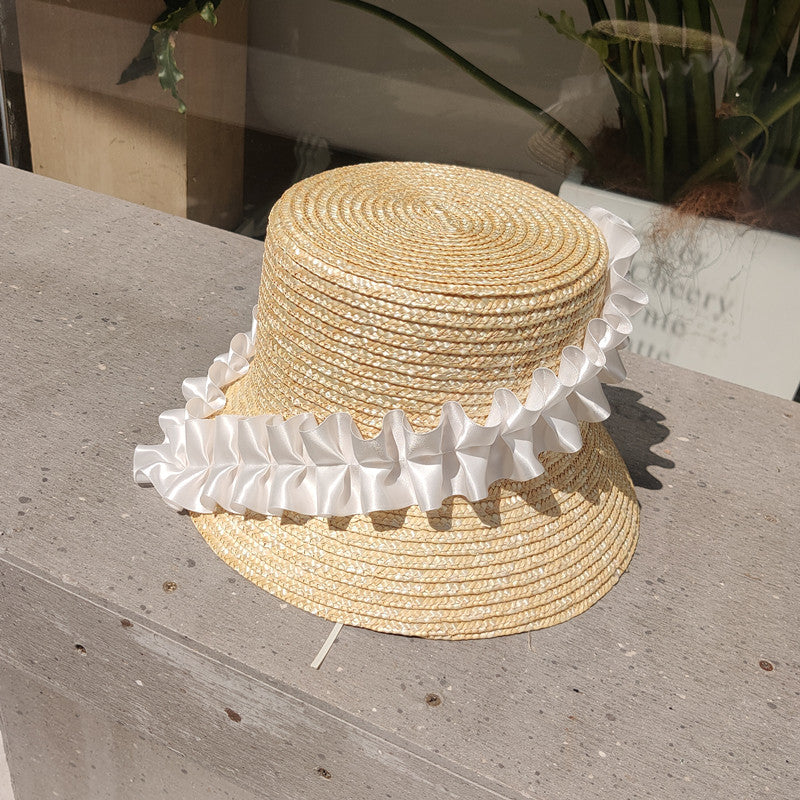 Wide Brim Straw Hat with Ruffled Trim – UV Defense