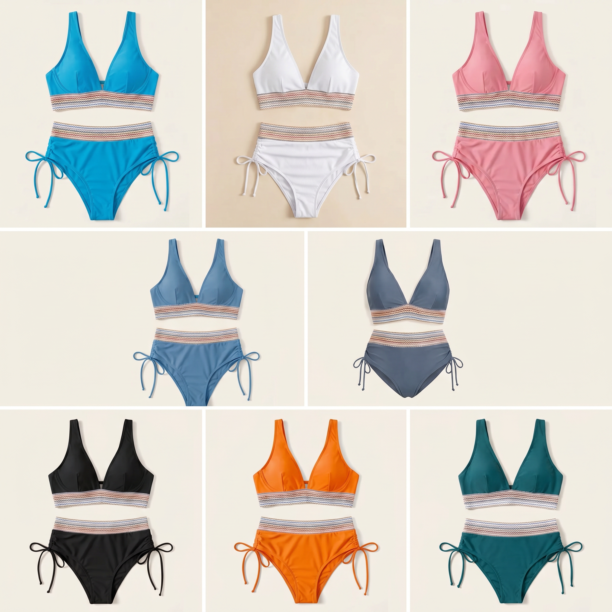 LunaSeam™ – Halter Bikini Set with High Waist and Woven Chevron Band