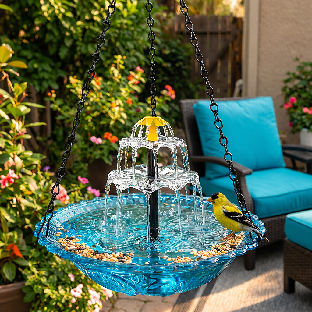 Outdoor Solar-Powered Hanging Water Fountain with Dual Waterfall