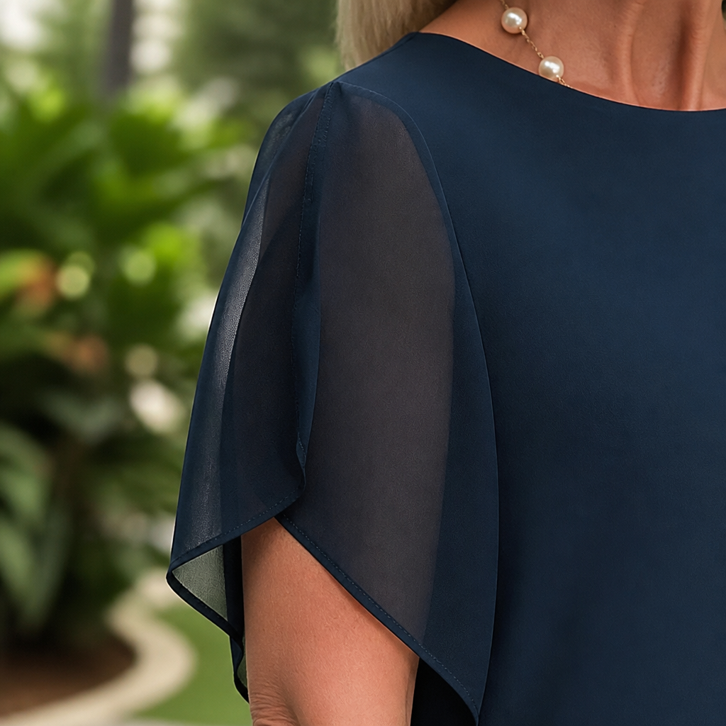 SerenLuxe™ – Sophisticated Chiffon Two-Piece Set Featuring Asymmetric Layered Top
