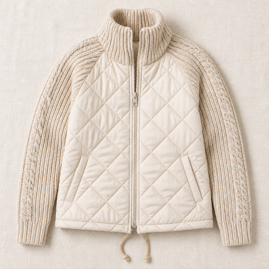 Norvelle™ – Warm Quilted Winter Coat Featuring Cable-Knit Sleeves