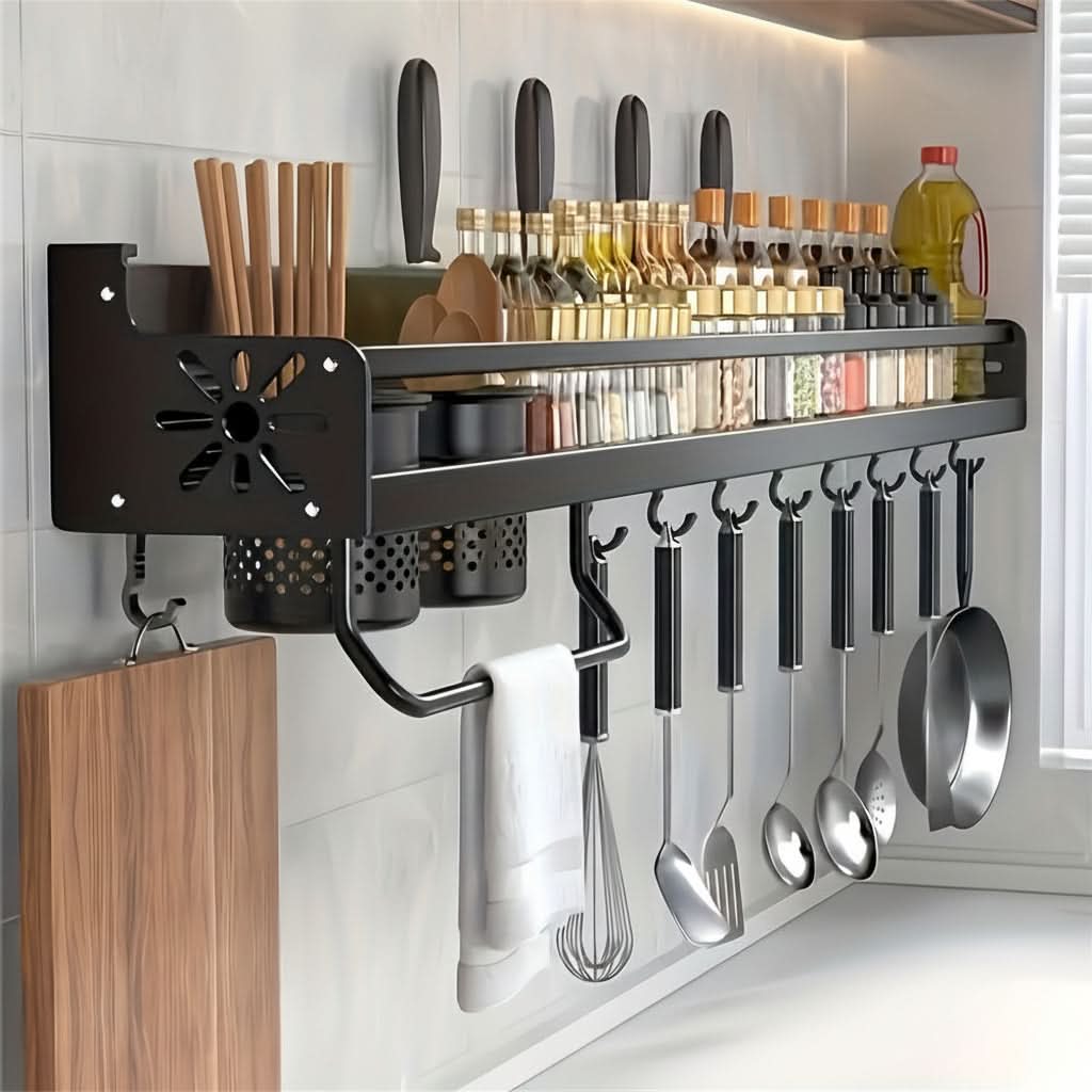 Wall-Mounted Kitchen Storage Rack for Organizing Supplies