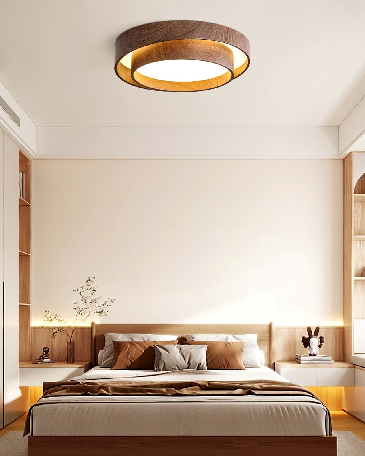 Wooden ceiling fixture with integrated LED – Cozy walnut tone