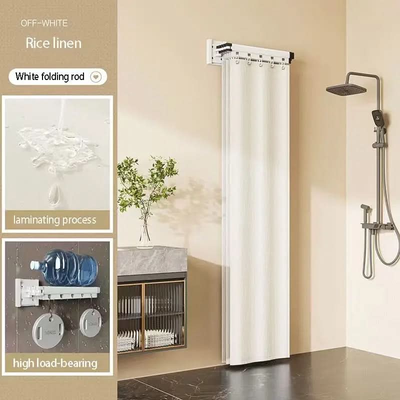 Foldable Shower Curtain Rod Divider Set