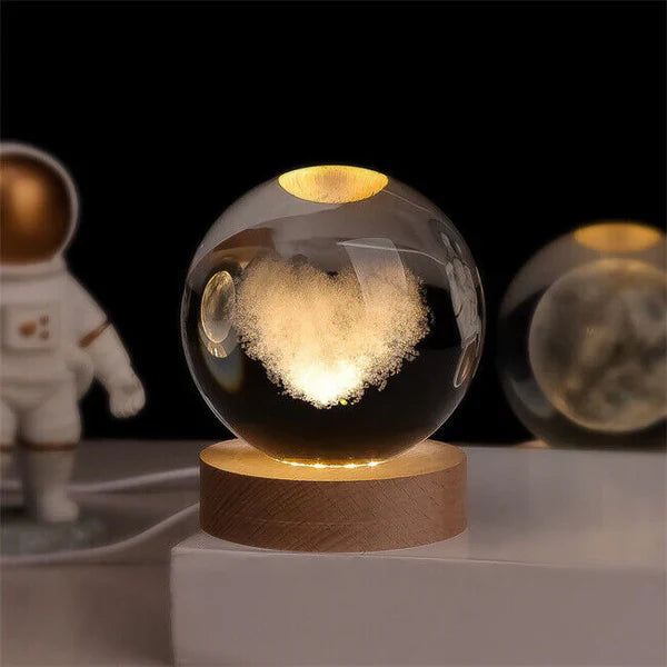 3D Carved Crystal Globe Lamp – Gentle LED Night Glow