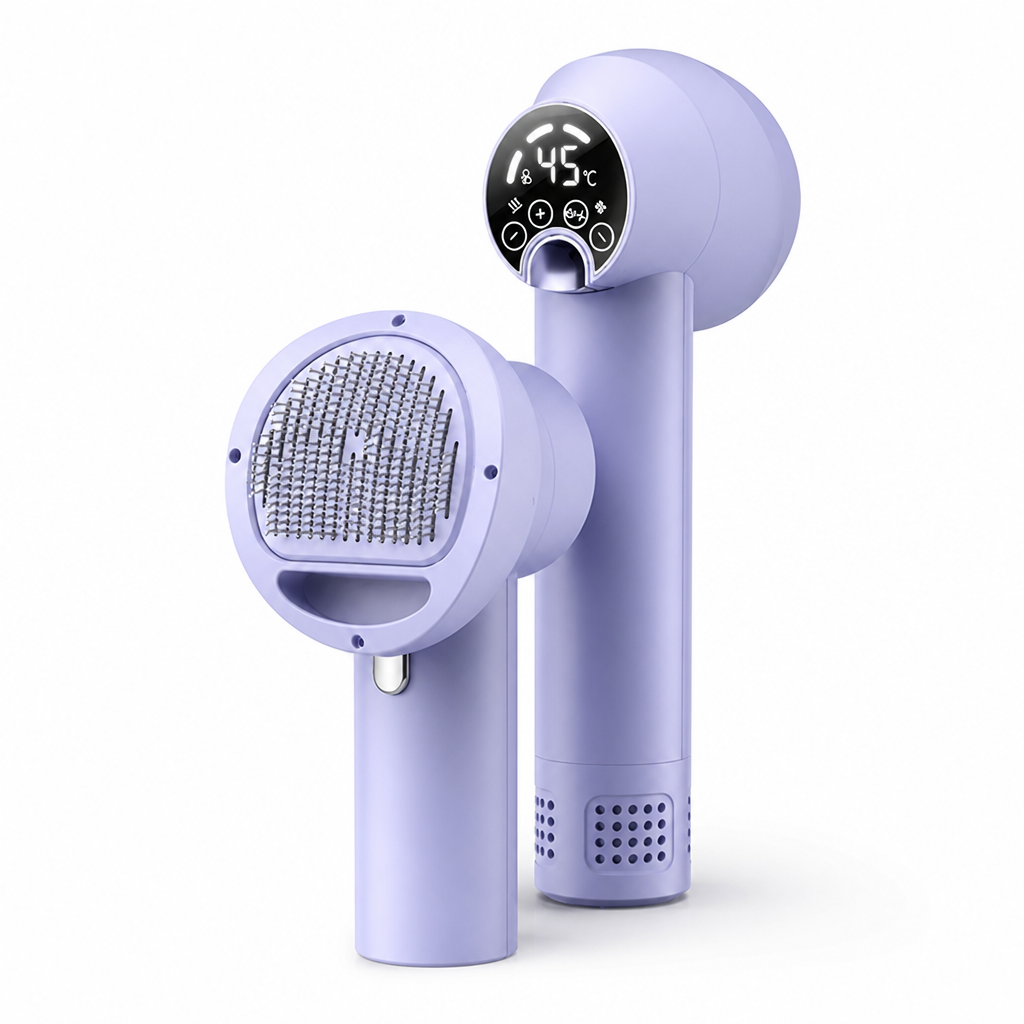 Adjustable-Temperature 2-in-1 Dog Hair Dryer & Slicker Brush