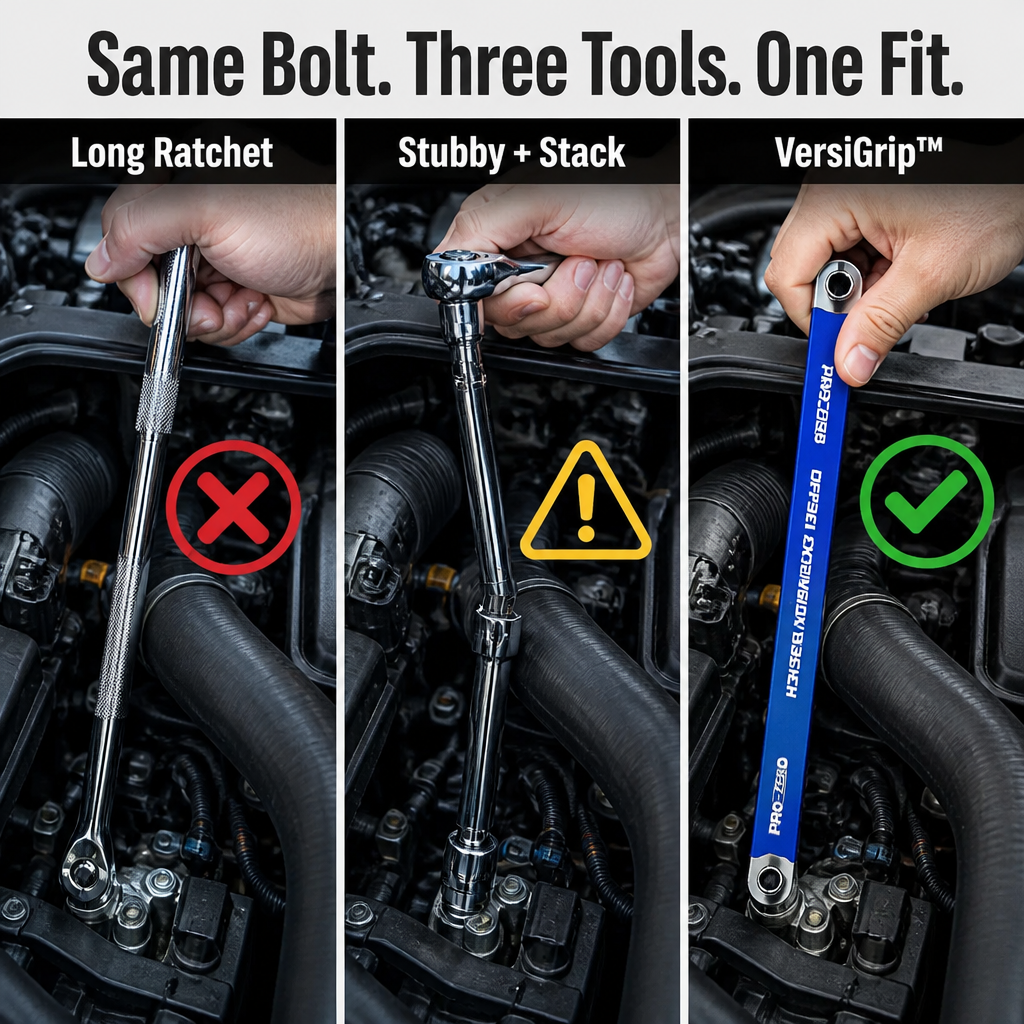 VersiGrip™ — Access Hidden Engine Bolts in Half-Inch Gaps Without Any Swing Arc